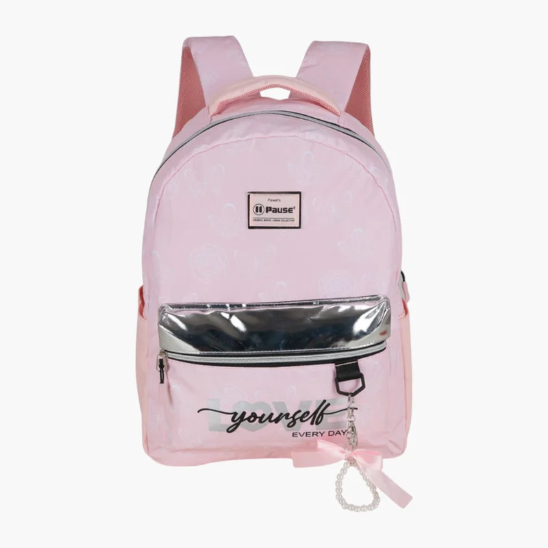 PAUSE Printed Pink School Backpack for Girls